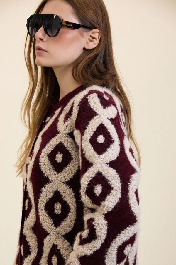 Meisie Cardigan bucle a contraste Estampado granate