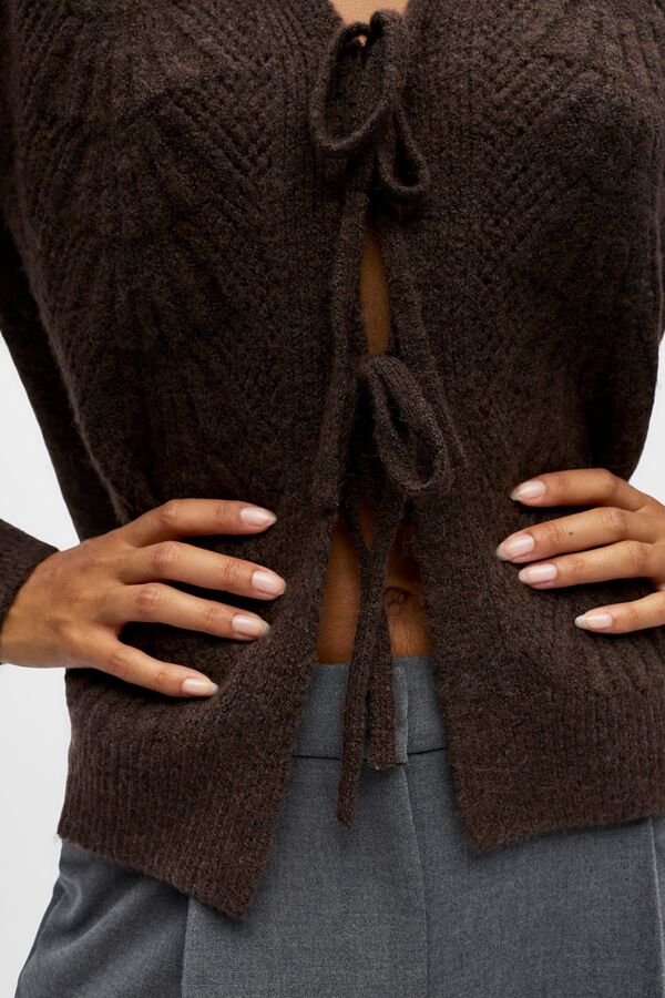 Object Cardigan punto calado Marr&oacute;n oscuro