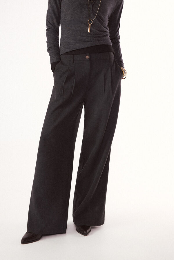 Slowlove Pantal&oacute;n pinzas recto Gris oscuro