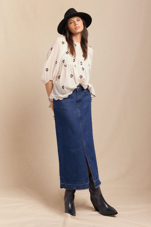 Slowlove Falda Larga Vaquera Azul