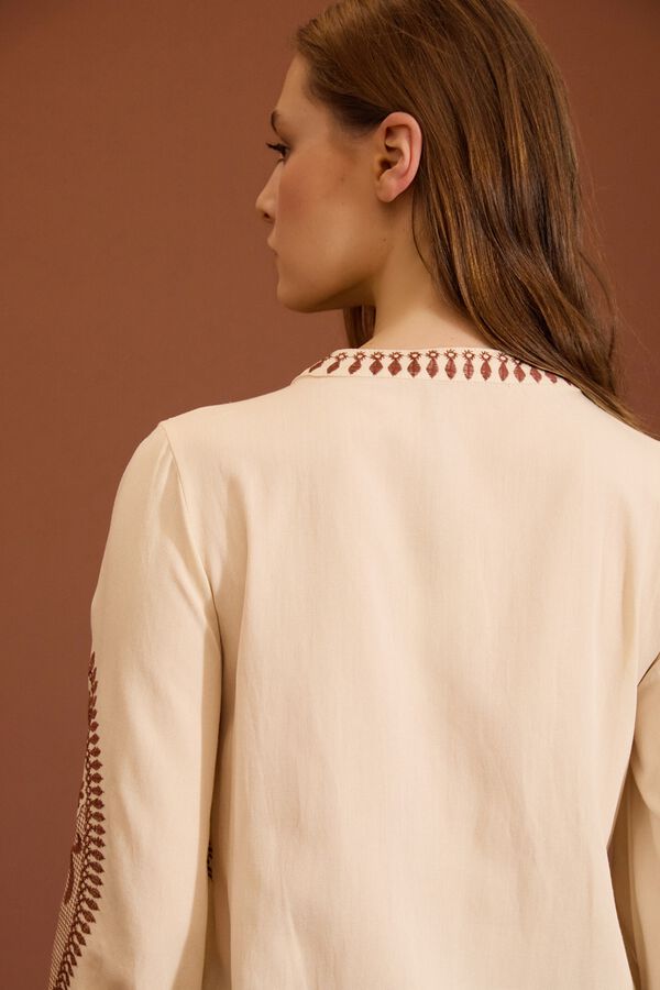 Meisie Blusa bordada con frunces Beige