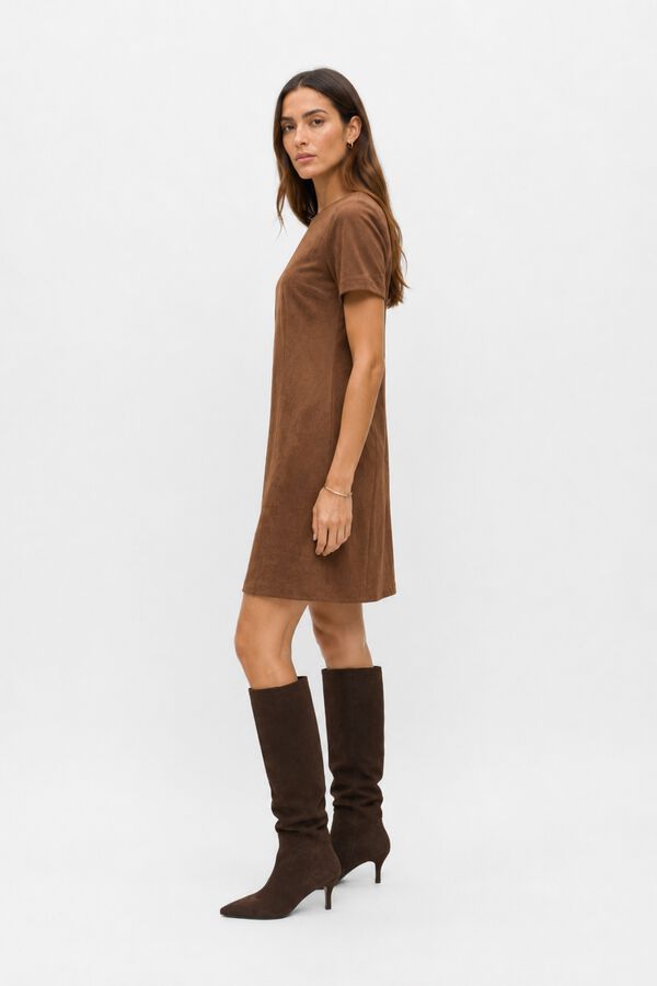 Object Vestido corto efecto ante Marr&oacute;n oscuro