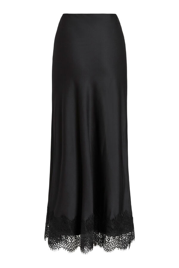 Vila Falda satinada midi con encaje Negro