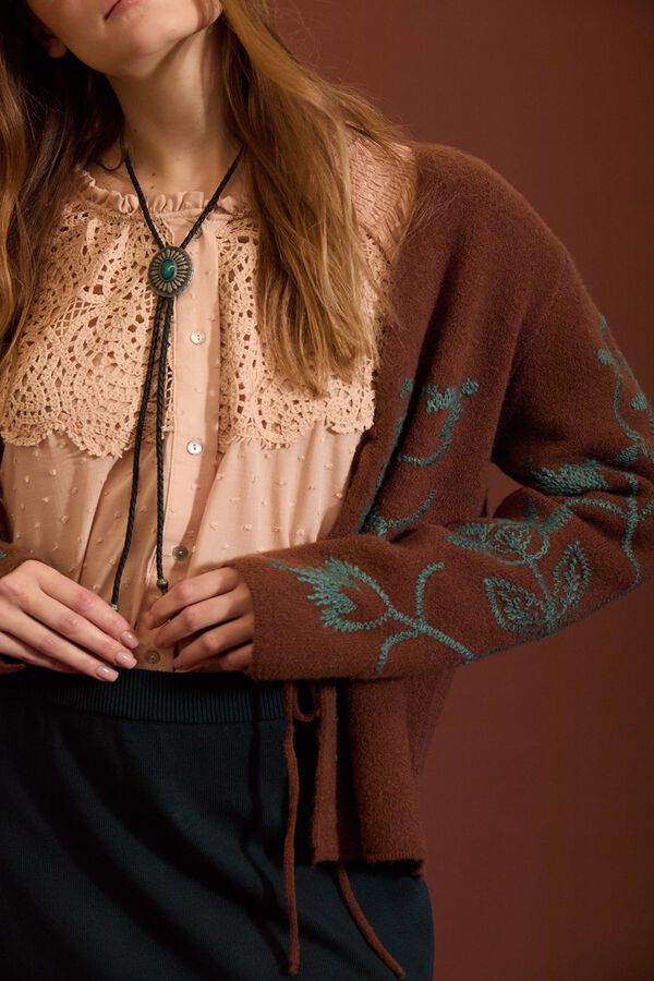 Meisie C&aacute;rdigan con lazos bordados Estampado beige
