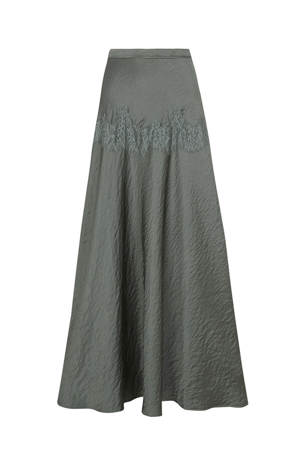 Slowlove Falda midi satinada con encaje Verde oscuro