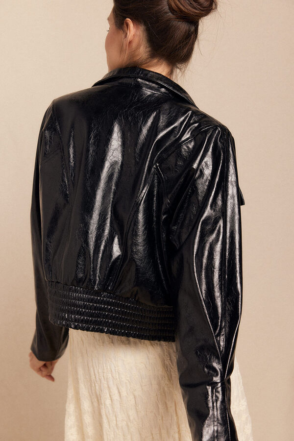 Slowlove Cazadora efecto piel brillo Negro