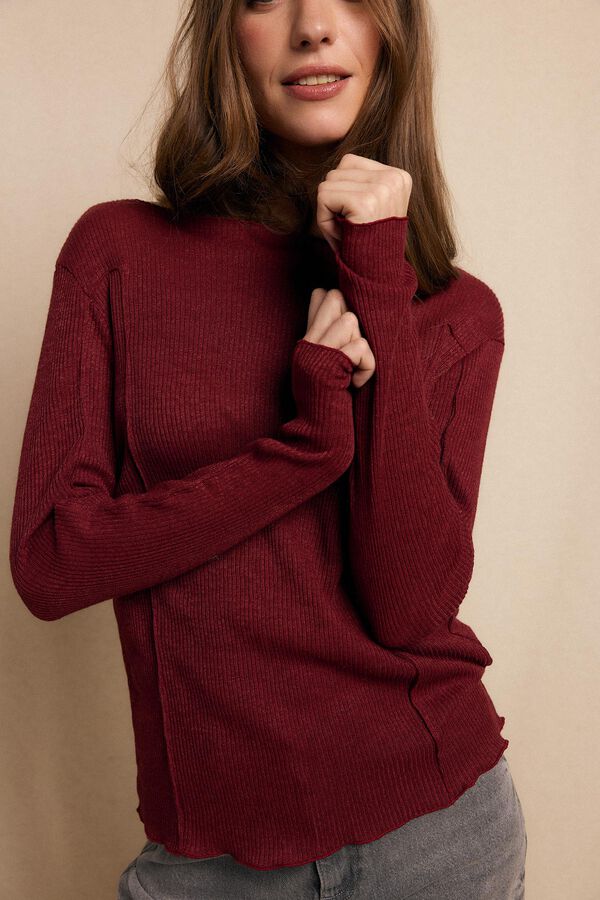 Slowlove Top básico melange Granate