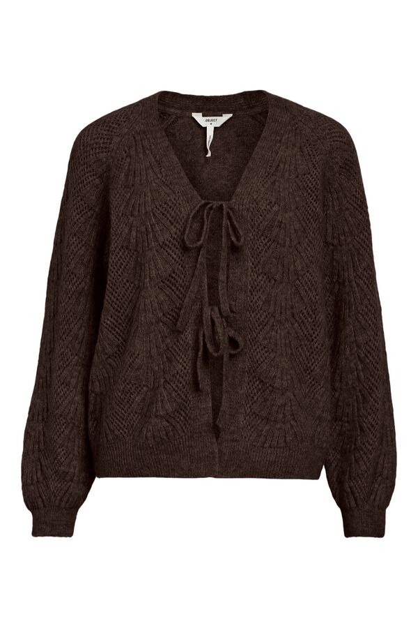 Object Cardigan punto calado Marr&oacute;n oscuro