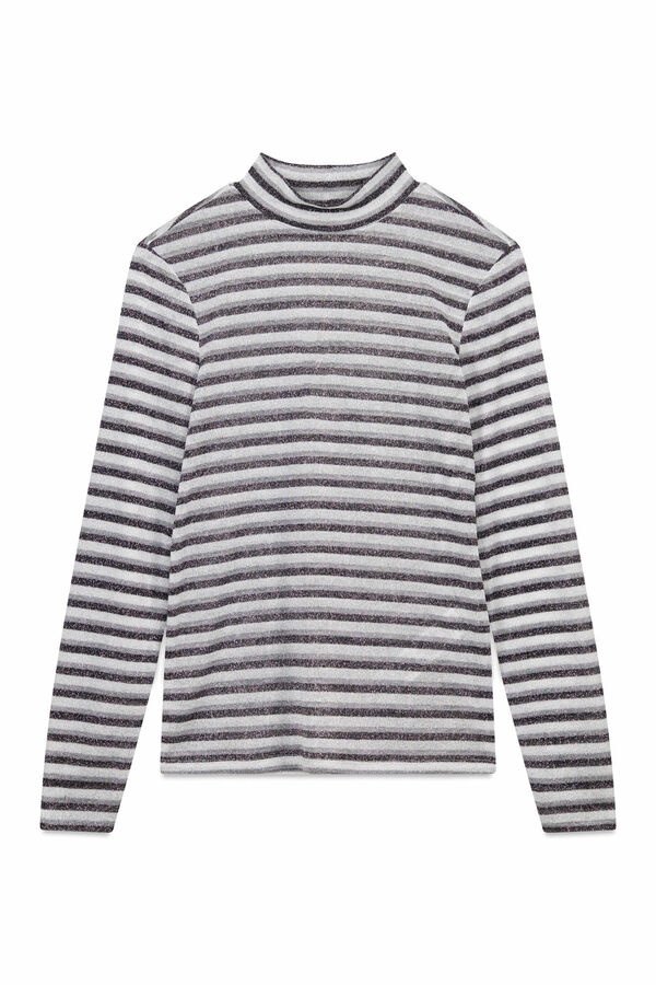 Slowlove Camiseta cuello alto rayas lurex Estampado gris