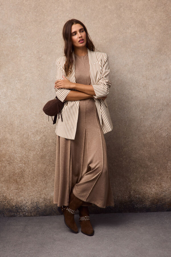 Slowlove Blazer oversized de rayas Estampado marr&oacute;n