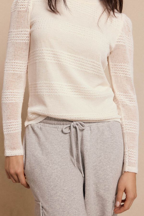 Slowlove Top manga larga estructura rústica Marfil