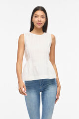 Vila Top sin mangas de algod&oacute;n org&aacute;nico con peplum Blanco