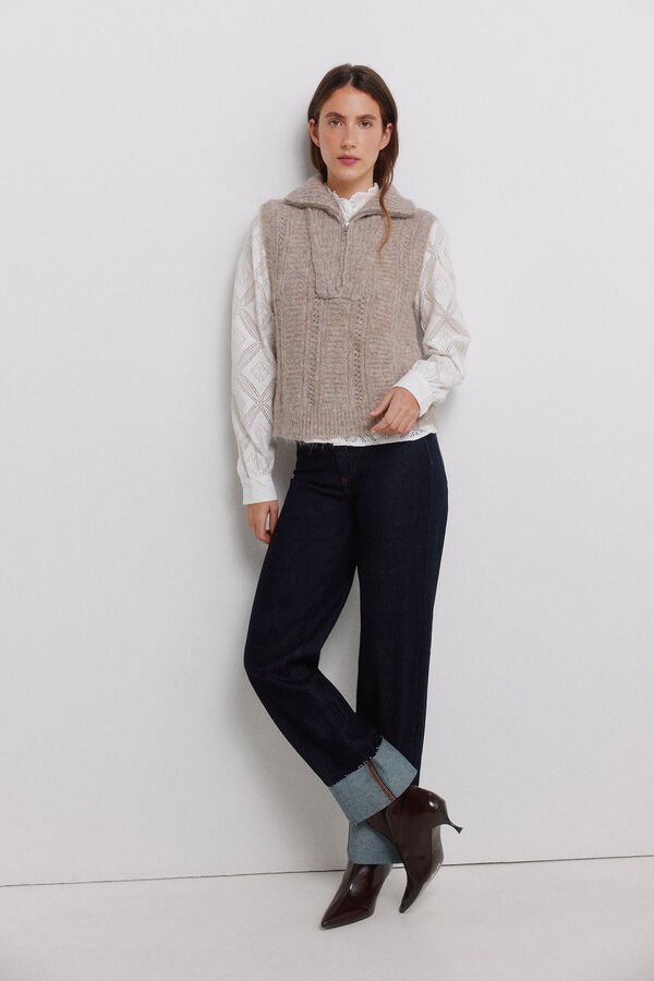 Vila Chaleco punto cuello alto Beige