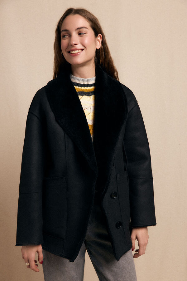 Slowlove Abrigo corto efecto doble faz Negro