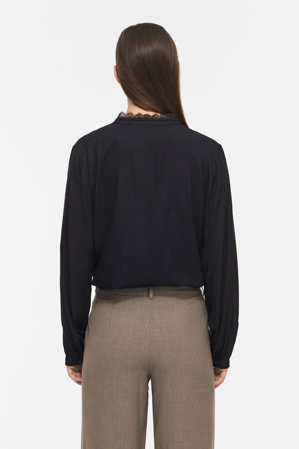 Vila Blusa con encaje y cuello en pico Negro