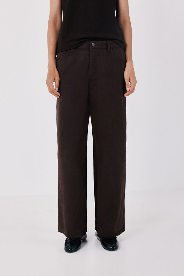 Cortefiel Jeans Wide Leg Marr&oacute;n oscuro