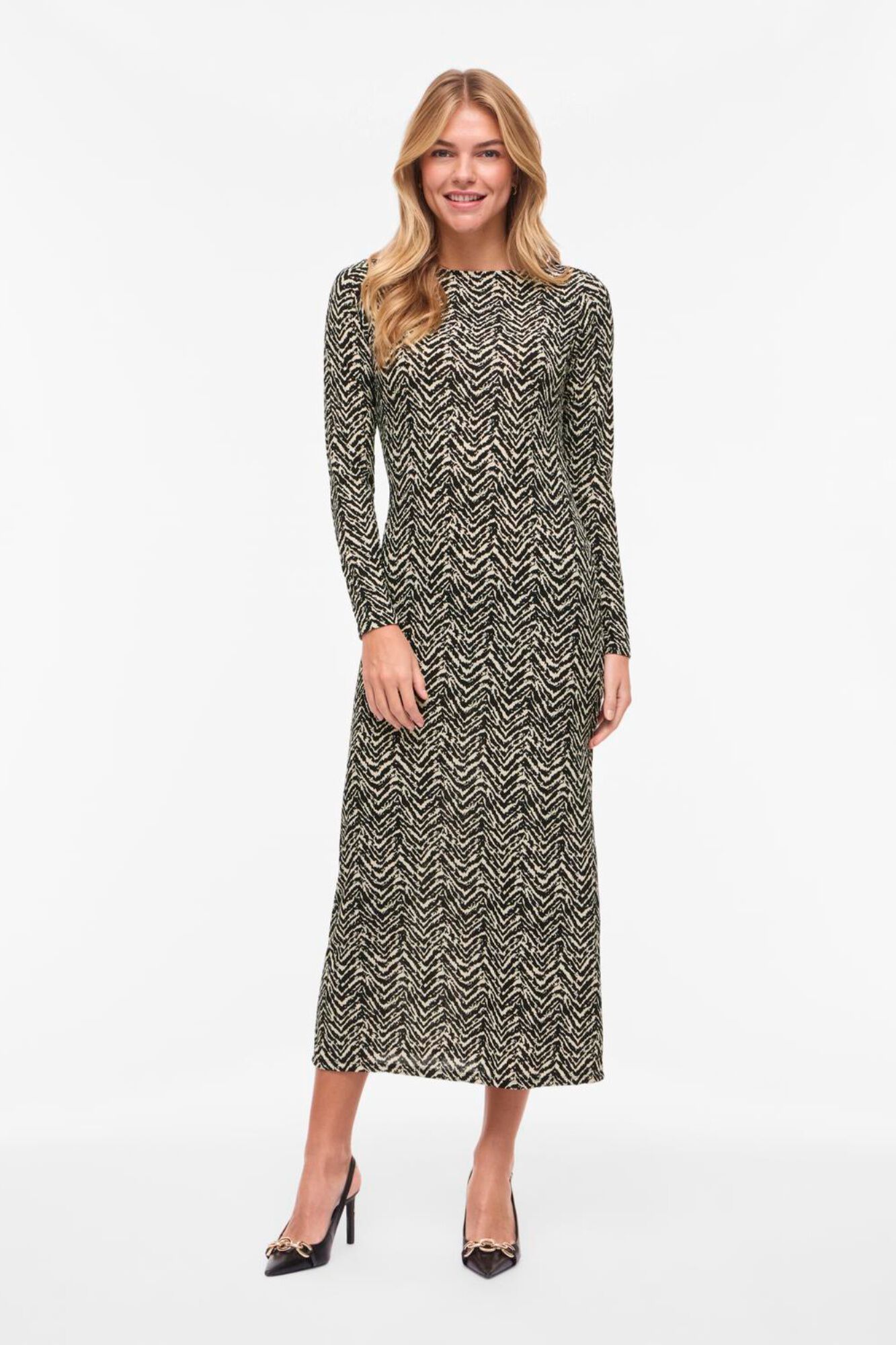 Vila Vestido midi estampado de manga larga