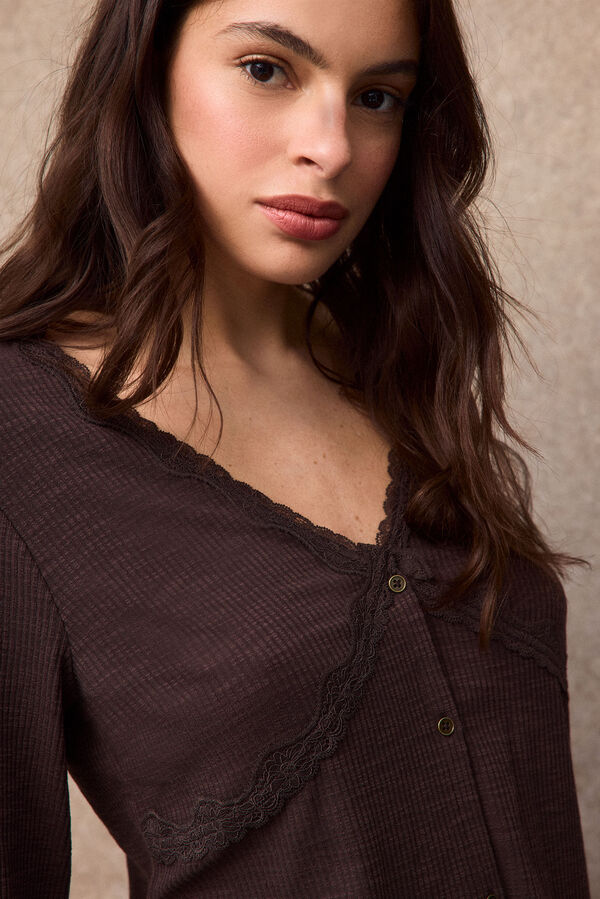 Slowlove Top cardigan blonda Marr&oacute;n oscuro