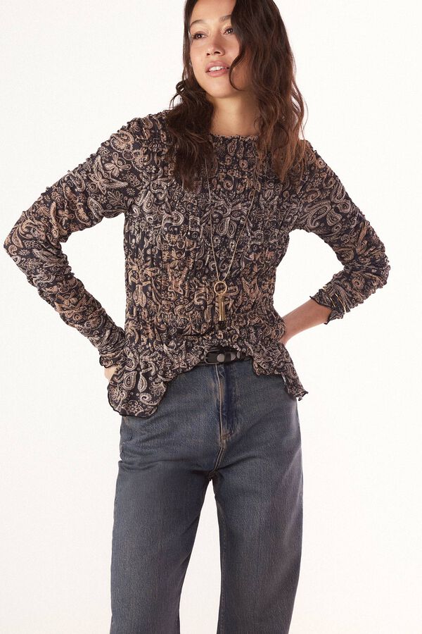 Slowlove Top frunces estampado Estampado gris