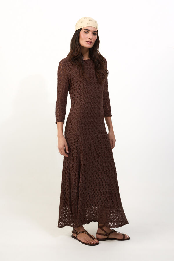 Slowlove Vestido largo lencero Marr&oacute;n
