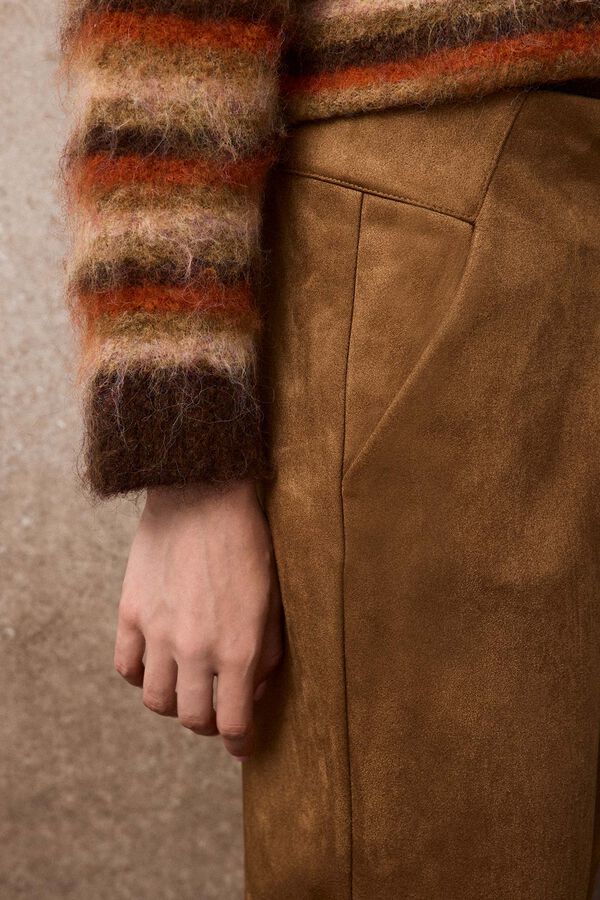 Slowlove Pantal&oacute;n recto de antelina Beige
