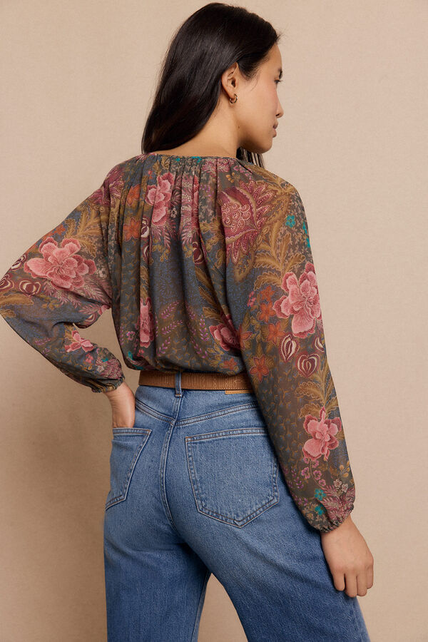 Slowlove Blusa estampada fluida Estampado verde