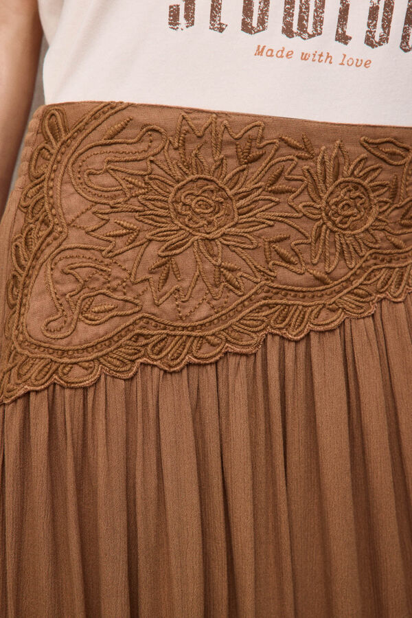 Slowlove Falda midi con bordado Beige