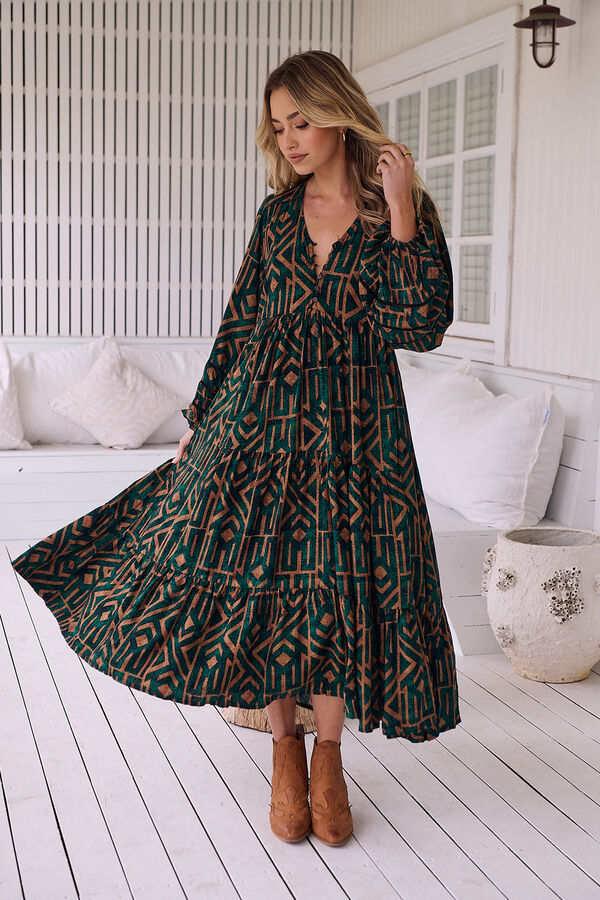 Jaase Vestido midi Eve estampado emerald Verde oscuro