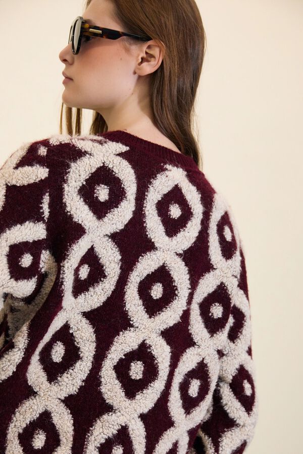 Meisie Cardigan bucle a contraste Estampado granate