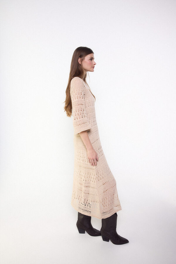 Slowlove Vestido punto calado Arena
