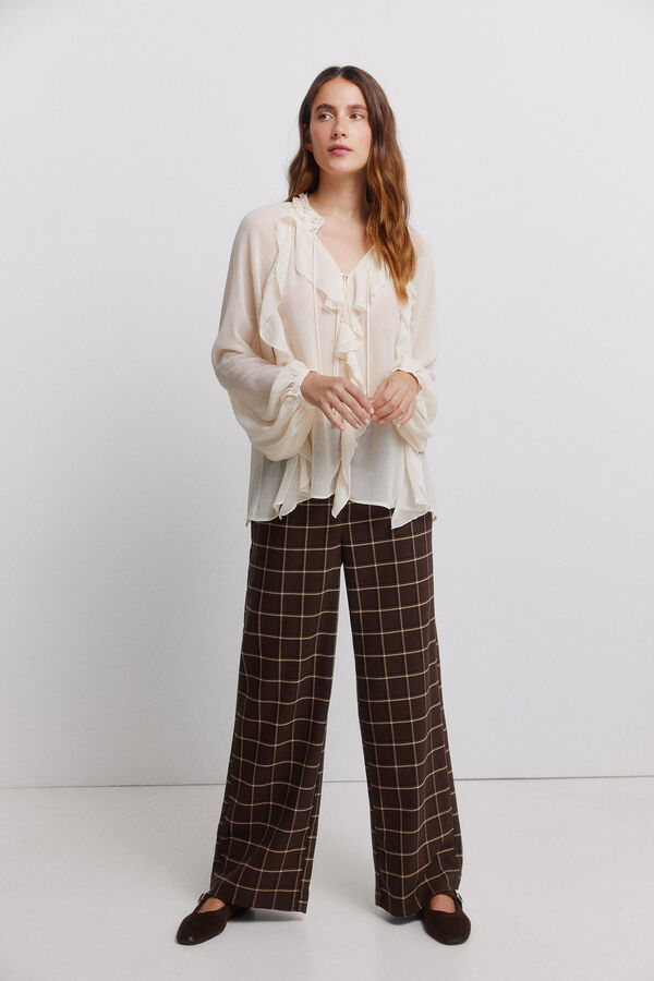 Vila Blusa fluida con volantes Marfil