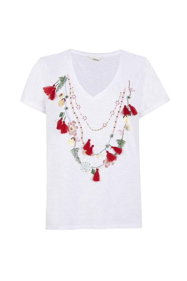 Slowlove Camiseta collar abalorios Blanco