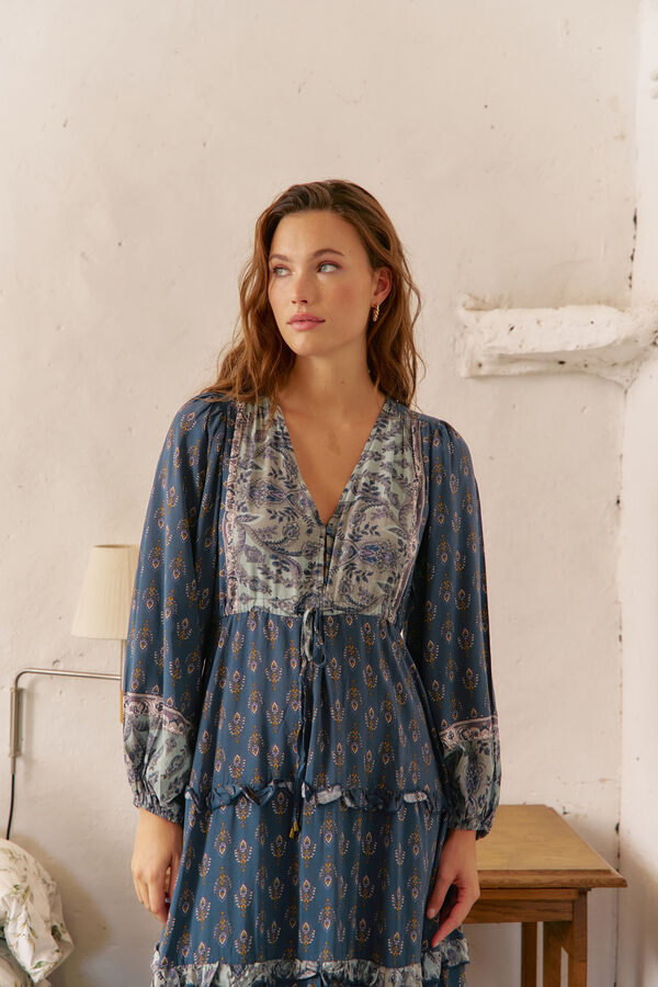 Jaase Vestido largo Luciana estampado Nico Azul