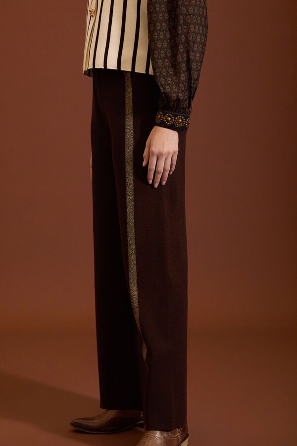 Meisie Pantalones de punto a rayas de lurex Marr&oacute;n oscuro