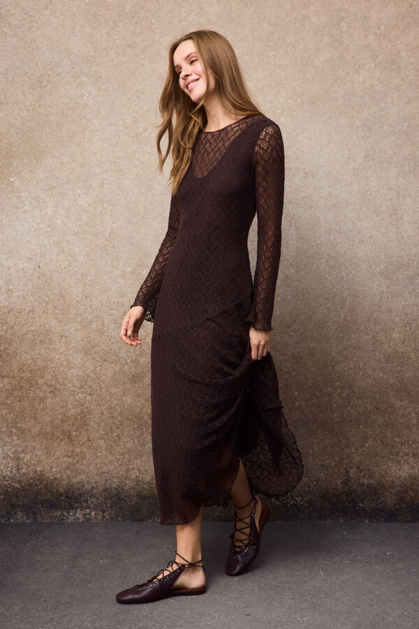 Slowlove Vestido encaje Marr&oacute;n oscuro
