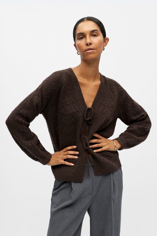 Object Cardigan punto calado Marr&oacute;n oscuro