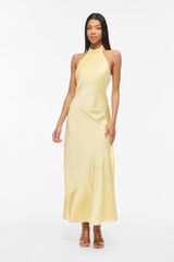 Vila Vestido largo cuello halter de fiesta Amarillo