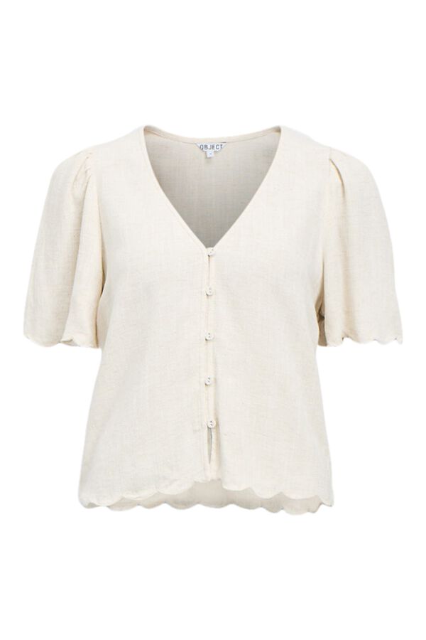 Object Blusa lino manga corta Beige