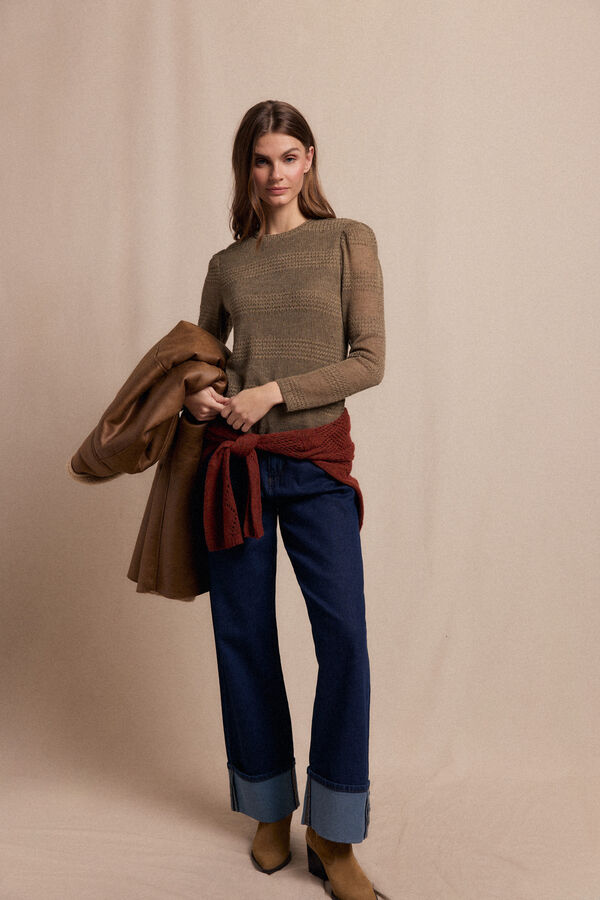 Slowlove Top manga larga estructura rústica Kaki