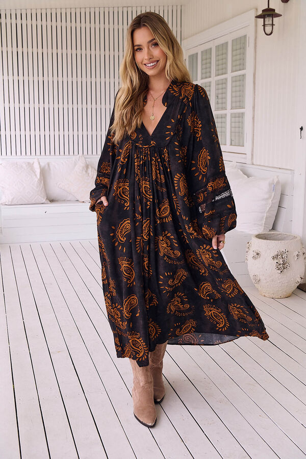 Jaase Vestido midi Boheme estampado milan Estampado marr&oacute;n