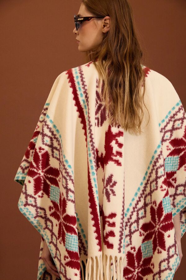 Meisie Poncho &eacute;tnico con flecos Estampado blanco