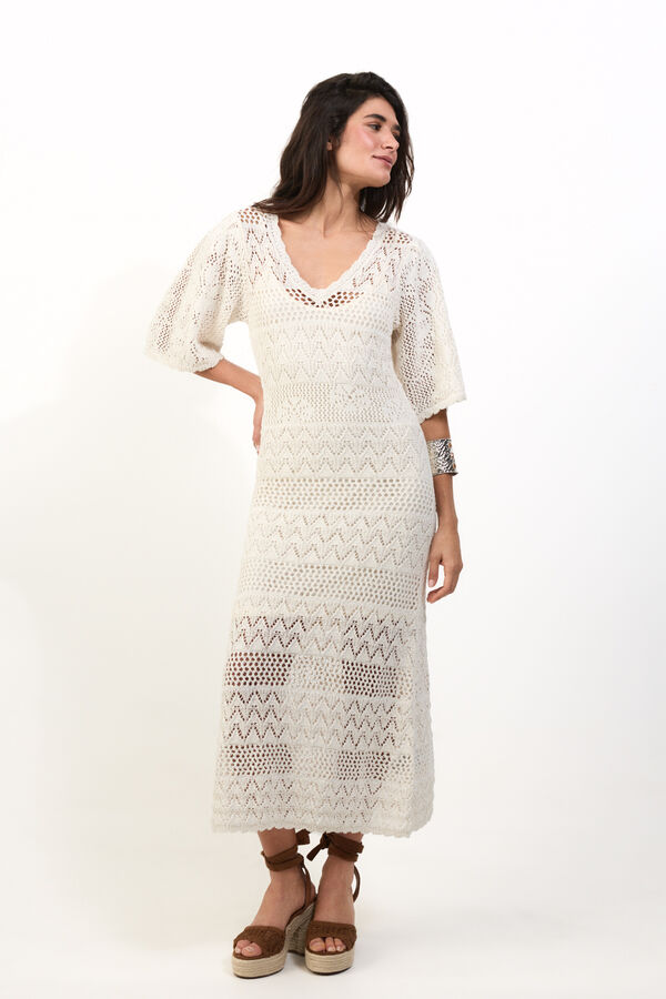 Slowlove Vestido punto calado Marfil