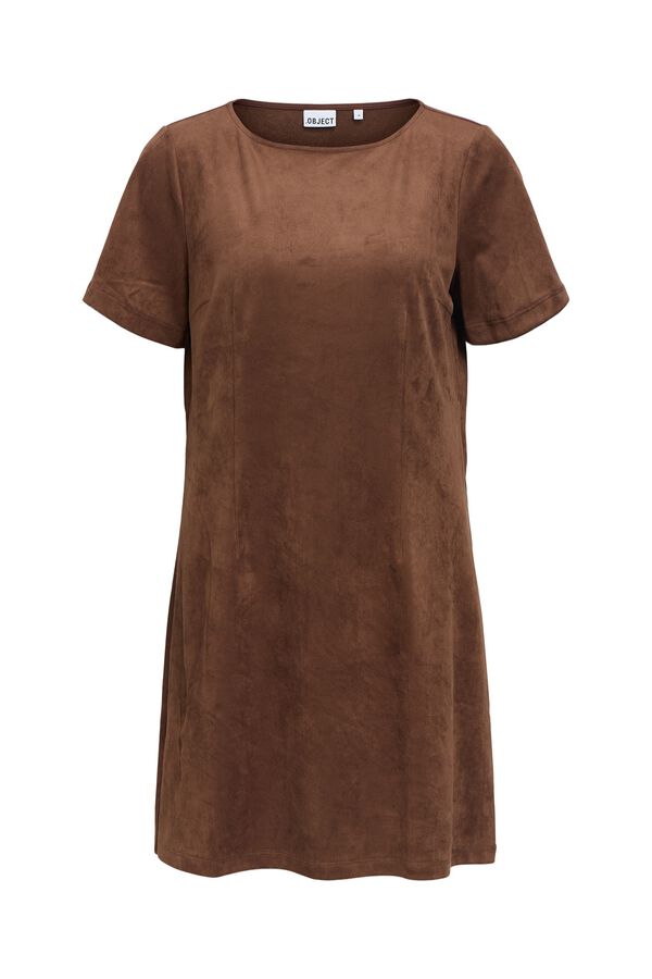 Object Vestido corto efecto ante Marr&oacute;n oscuro