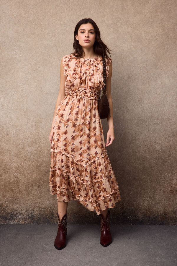 Slowlove Vestido fluido estampado Estampado naranja