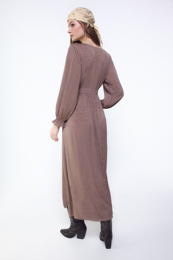 Slowlove Vestido fluido jacquard Marr&oacute;n