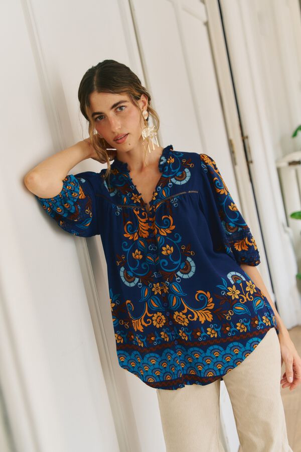 Jaase Blusa cuello mao Azul marino