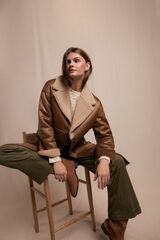 Slowlove Abrigo efecto doble faz largo Beige