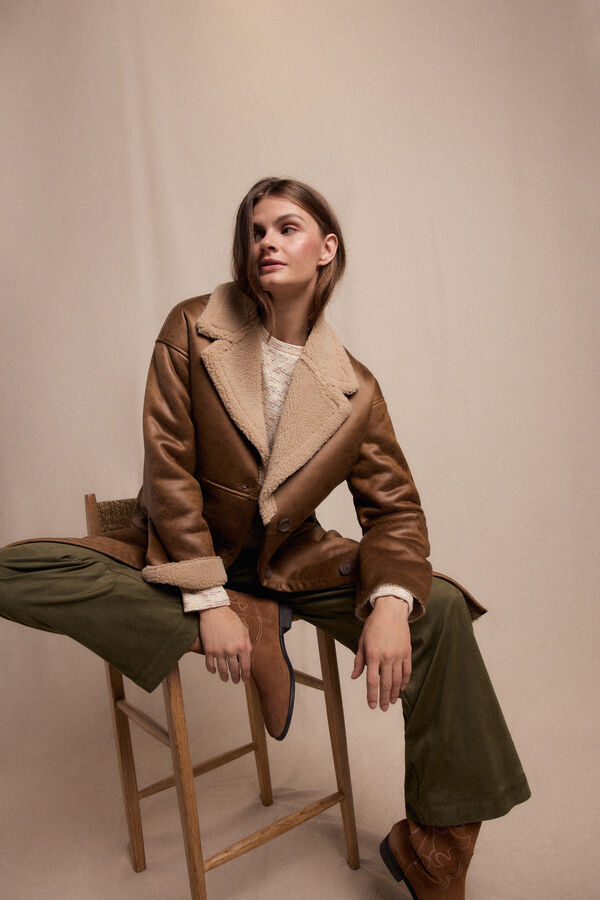 Slowlove Abrigo efecto doble faz largo Beige