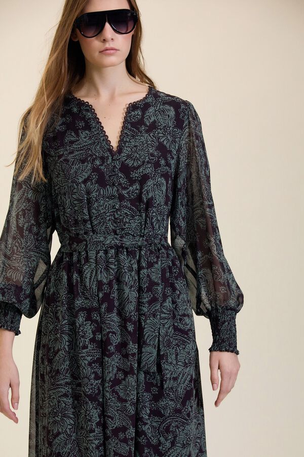 Meisie Vestido largo de gasa con estampado floral Estampado turquesa