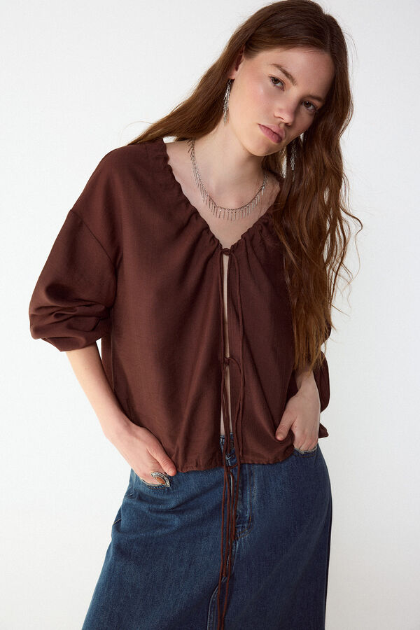 Slowlove Blusa lazadas Marr&oacute;n